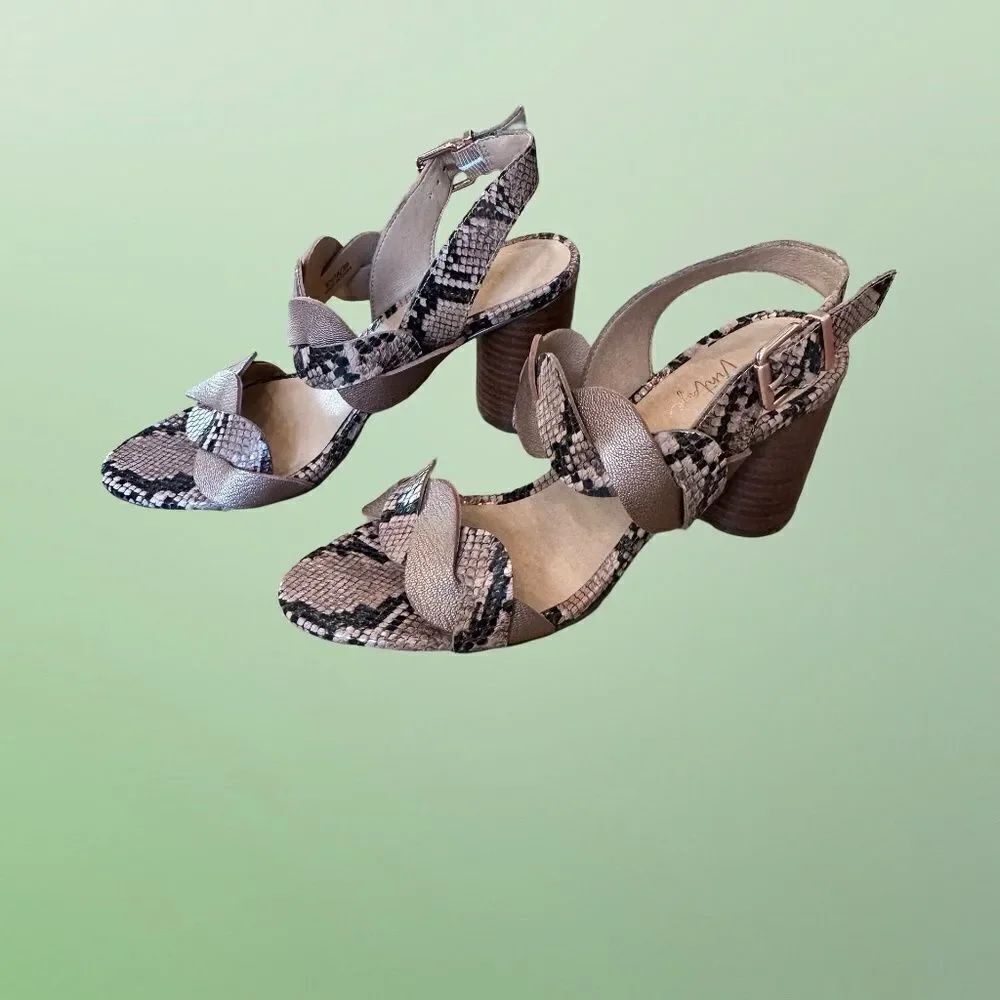 Crown Vintage Varenka Snakeskin Pattern Heel Open Toe Sandals Brown/Copper 8.5 - Picture 12 of 13